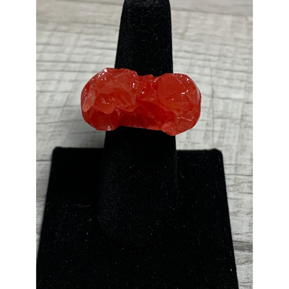 Red Resin Textured Statement Ring Chunky Crag Top Cocktail Ring Size‎ 7.5